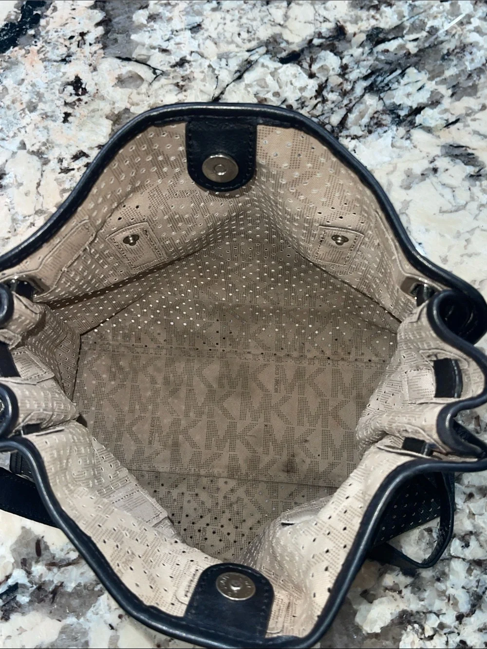 MICHAEL Michael Kors Black Perforated Leather Tote with Silver Hardware